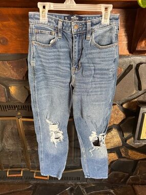 Hollister Women's Distressed Light Blue Ultra High-Rise Jeans